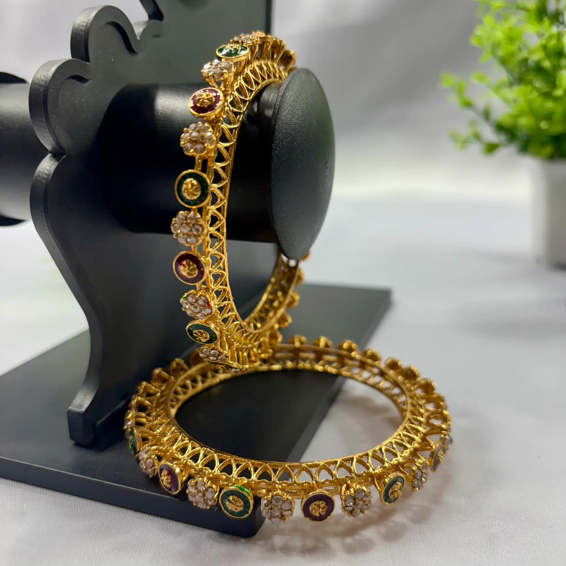 Gold Plated Stone Bangle Set