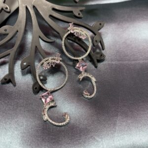 Dazzling AD Silver Plated Pink Drop Earrings