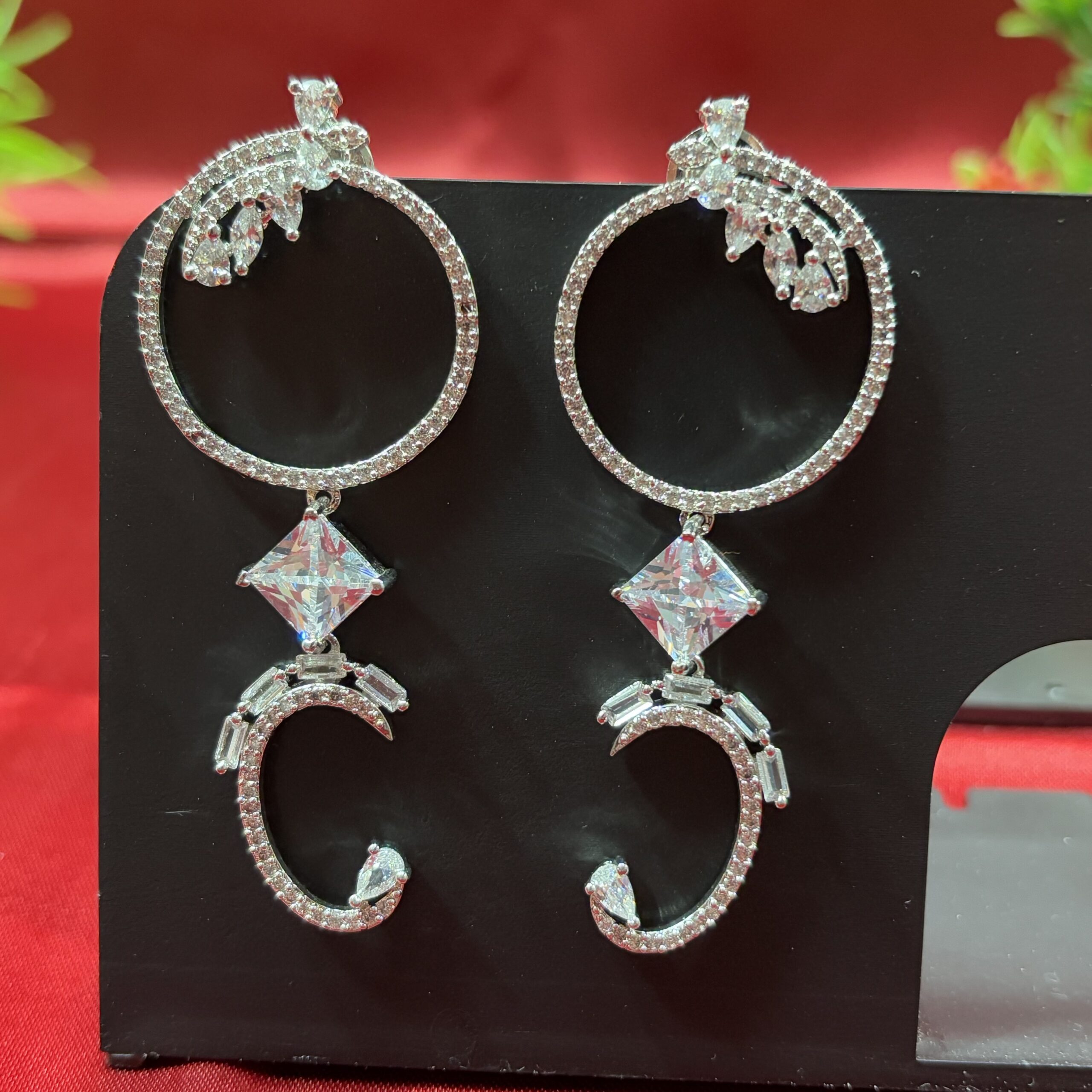 Dazzling AD Silver Plated White Drop Earrings