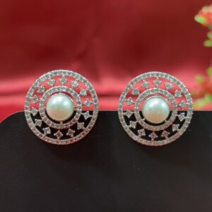 Elegant AD Silver Studs With Pearl