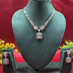Beautiful Pastel Pink AD Necklace Set