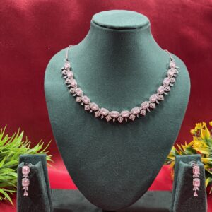 Beautiful AD Necklace Set in White & Pastel Pink