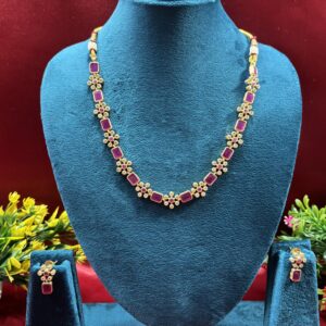 Gorgeous Ruby Flower Matte Finish Necklace