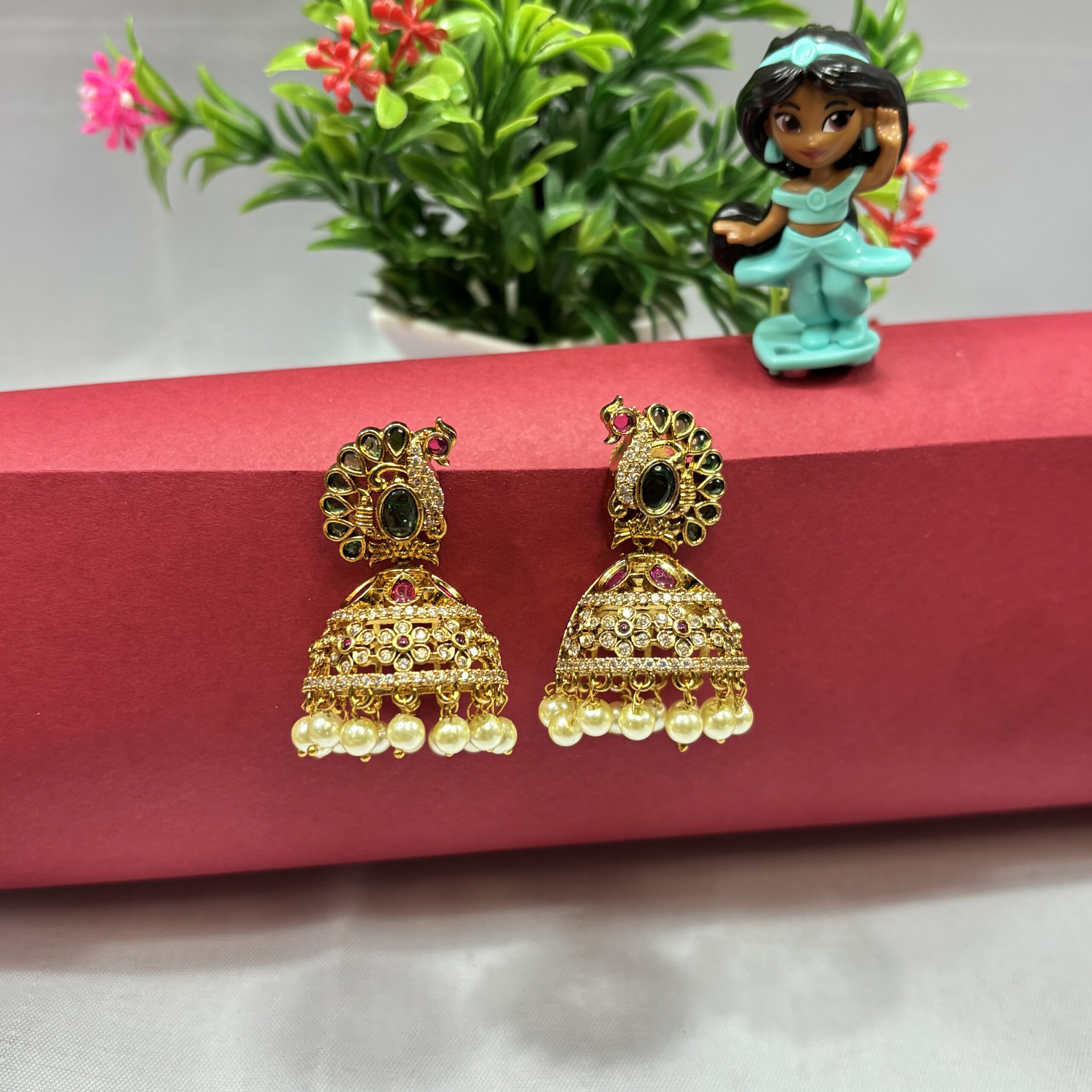 Premium AD Golden Peacock Jhumka